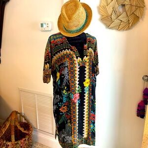 LOVE KYLA ANTHROPOLOGIE BOHO Floral Unstructured Dress! Black Woven Print. M